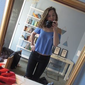 Topshop Cold Shoulder Blue Top